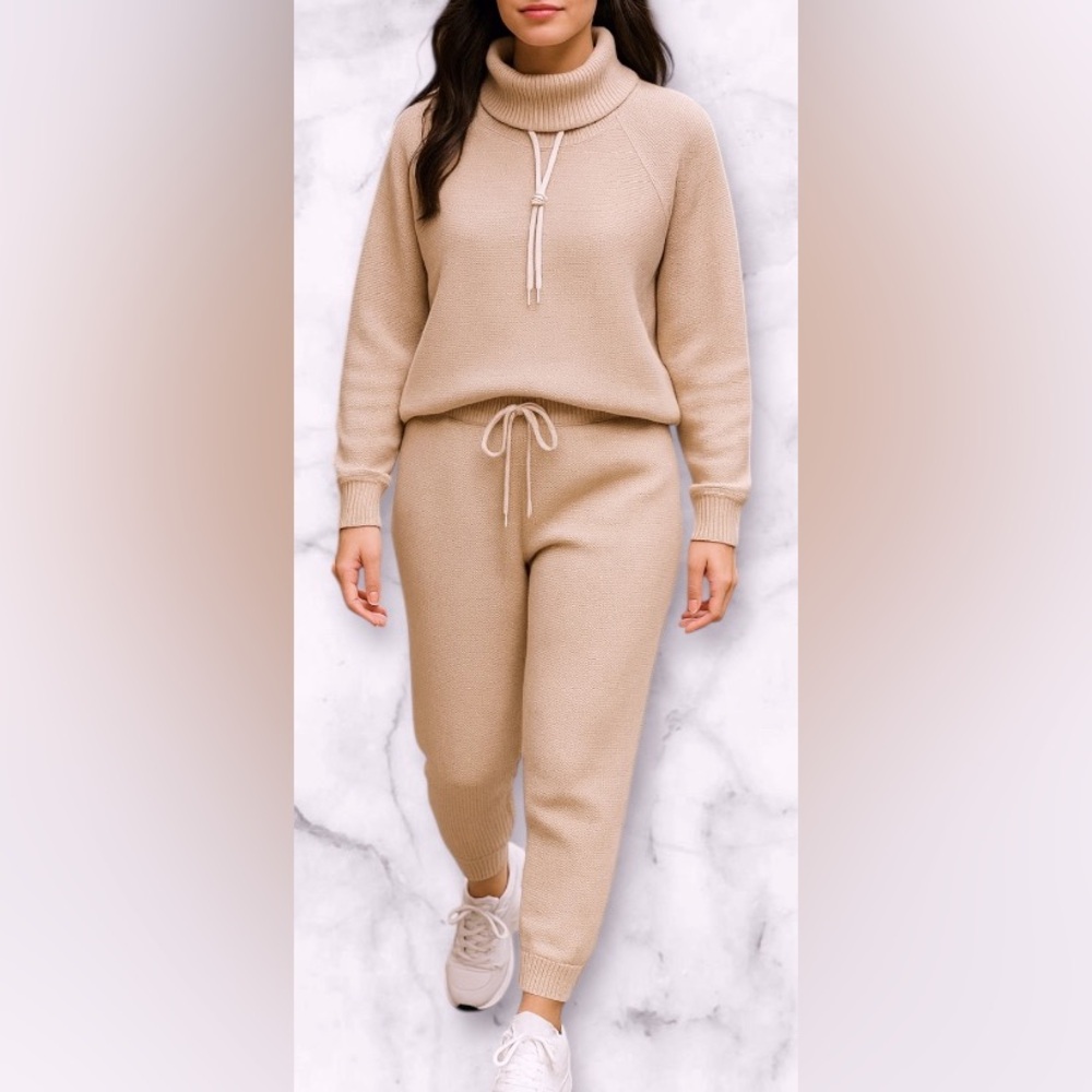 Varley Maceo Textured Knit Mock Neck Drawstring Pullover Sweatshirt Beige Size S - Picture 5 of 16